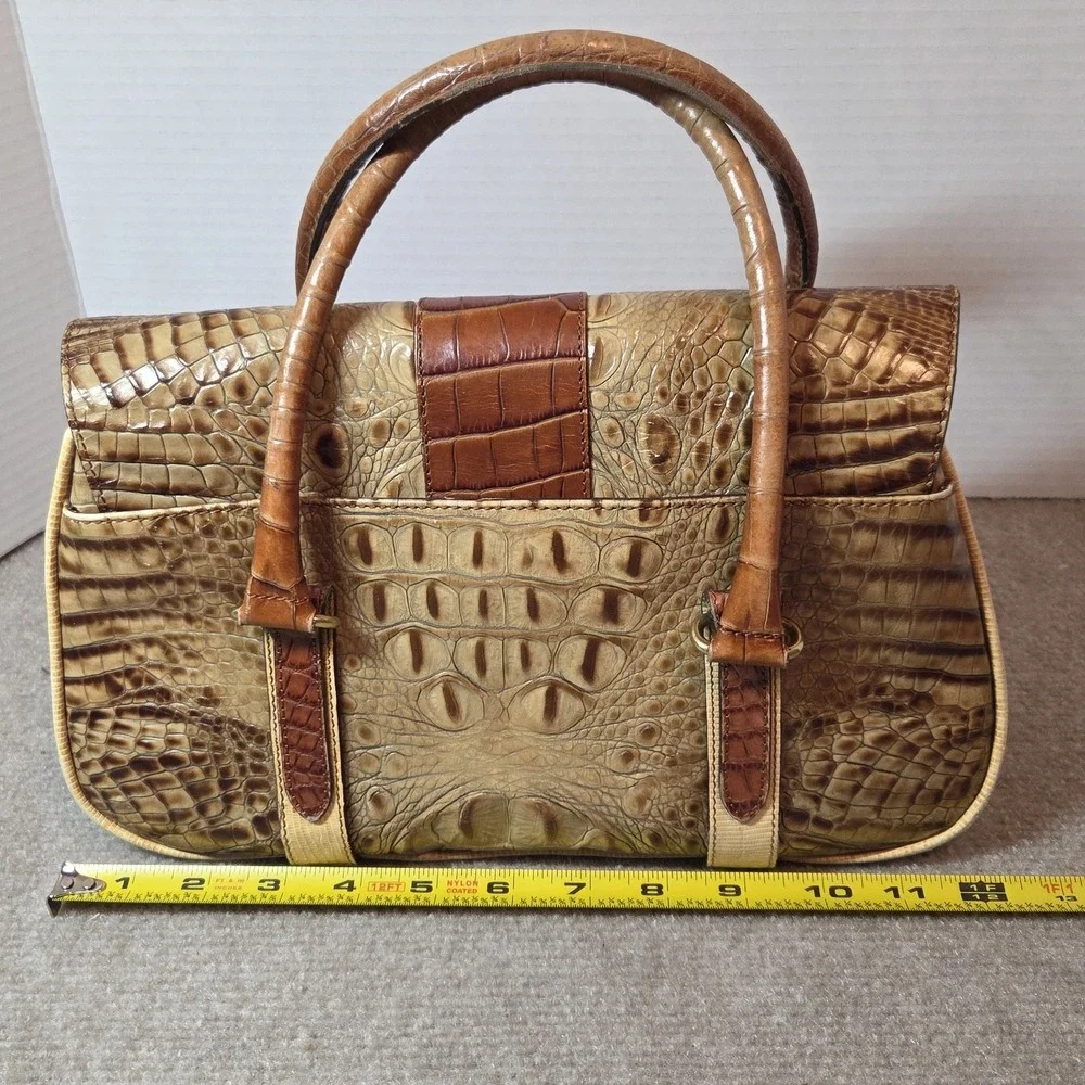 BRAHMIN VINTAGE TRI-COLOR ITALIAN LEATHER HANDBAG Croc embossed classic